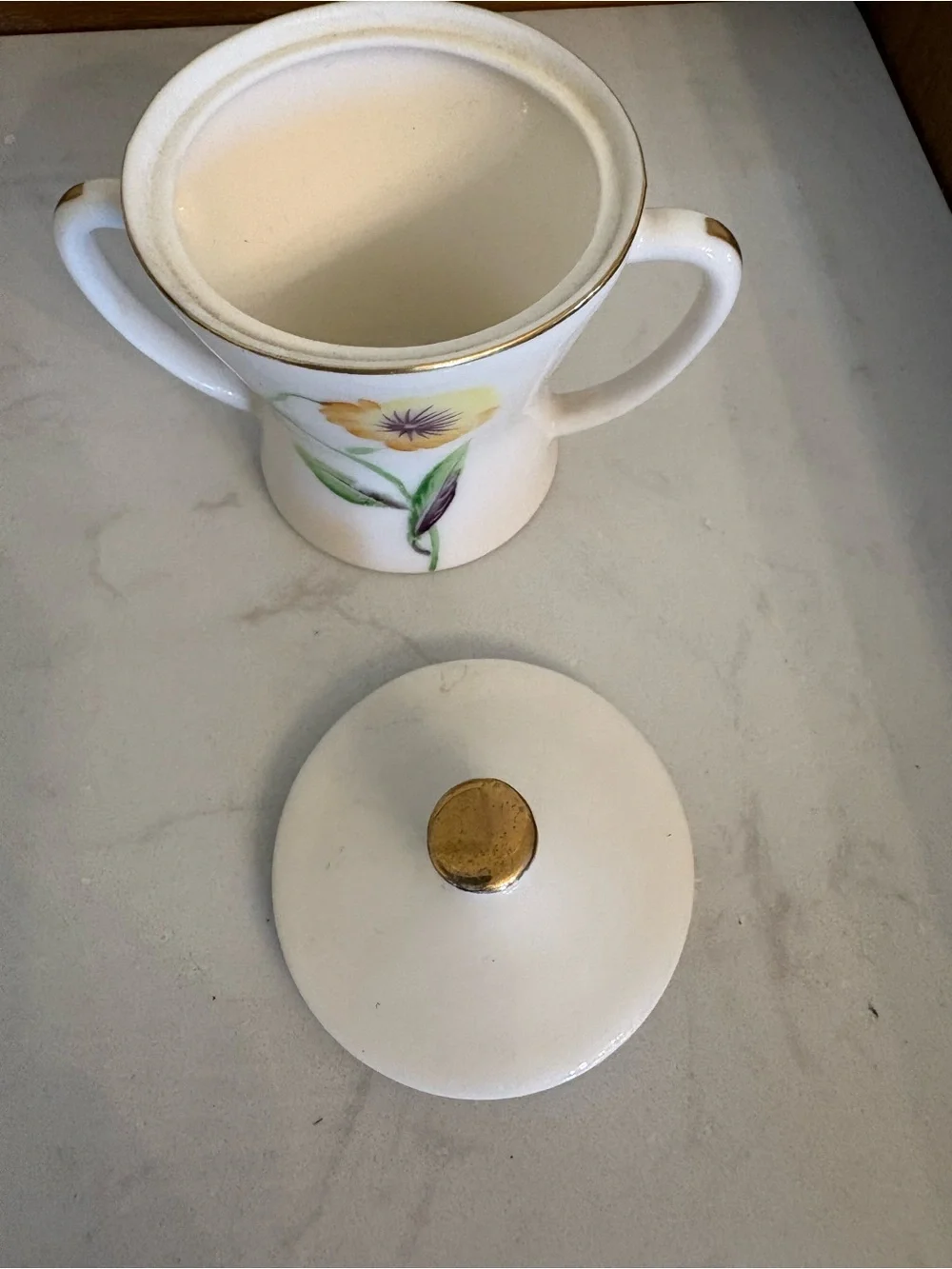 Enesco Vintage Miniature Sugar Bowl & Creamer Set. Floral design with Gold Trim